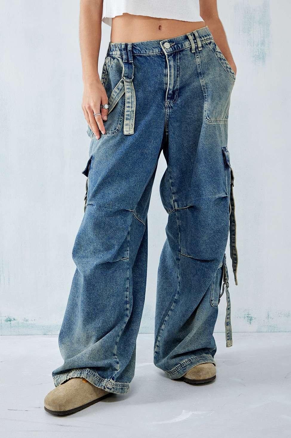BDG Strappy Bleached Denim baggy Cargo Pants in Blue Lyst UK