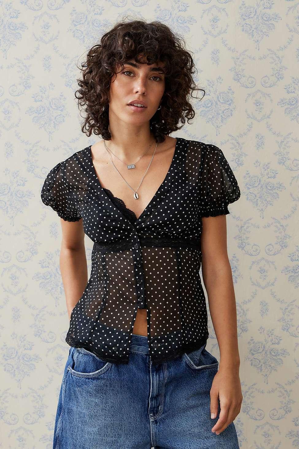 blue polka dot blouse