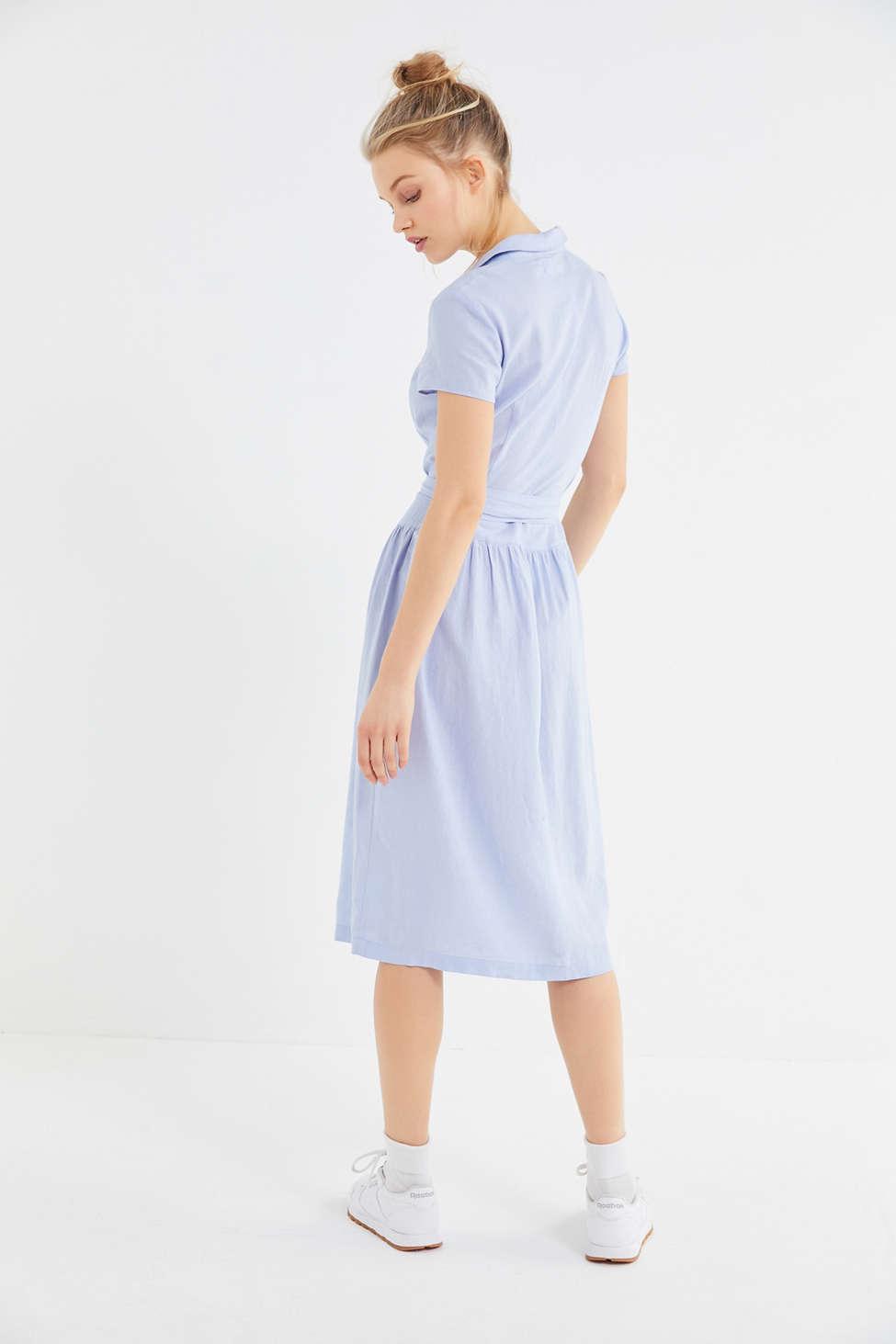 uo natalie linen belted shirt dress