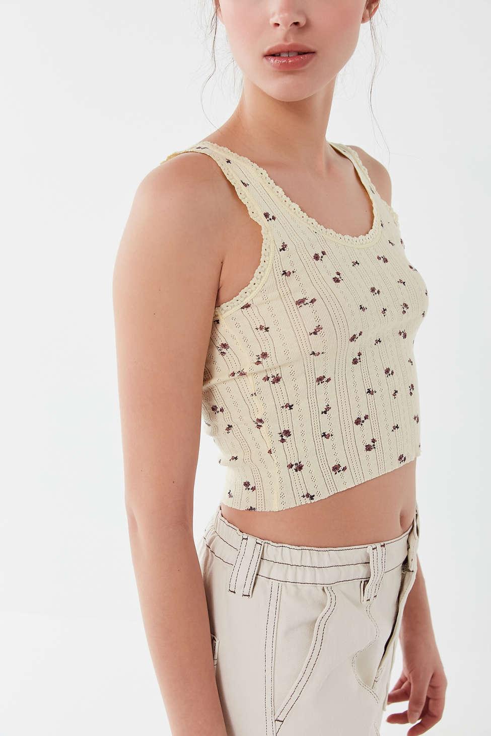 UO Printed Pointelle Cropped Tank Top  Cropped tank top, Tank top outfits,  Tank tops