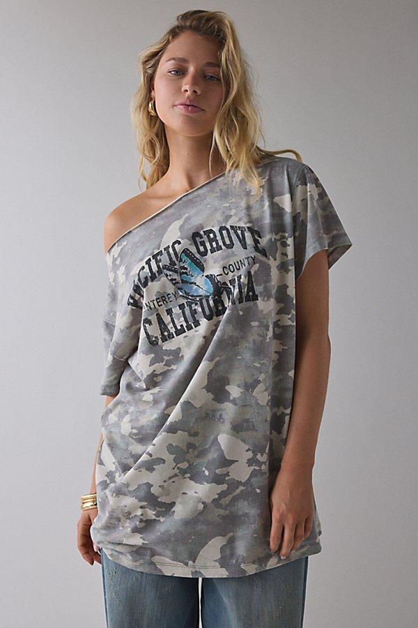 Off Shoulder T Shirt Dress With Graphic Cold Shoulder Short Sleeve