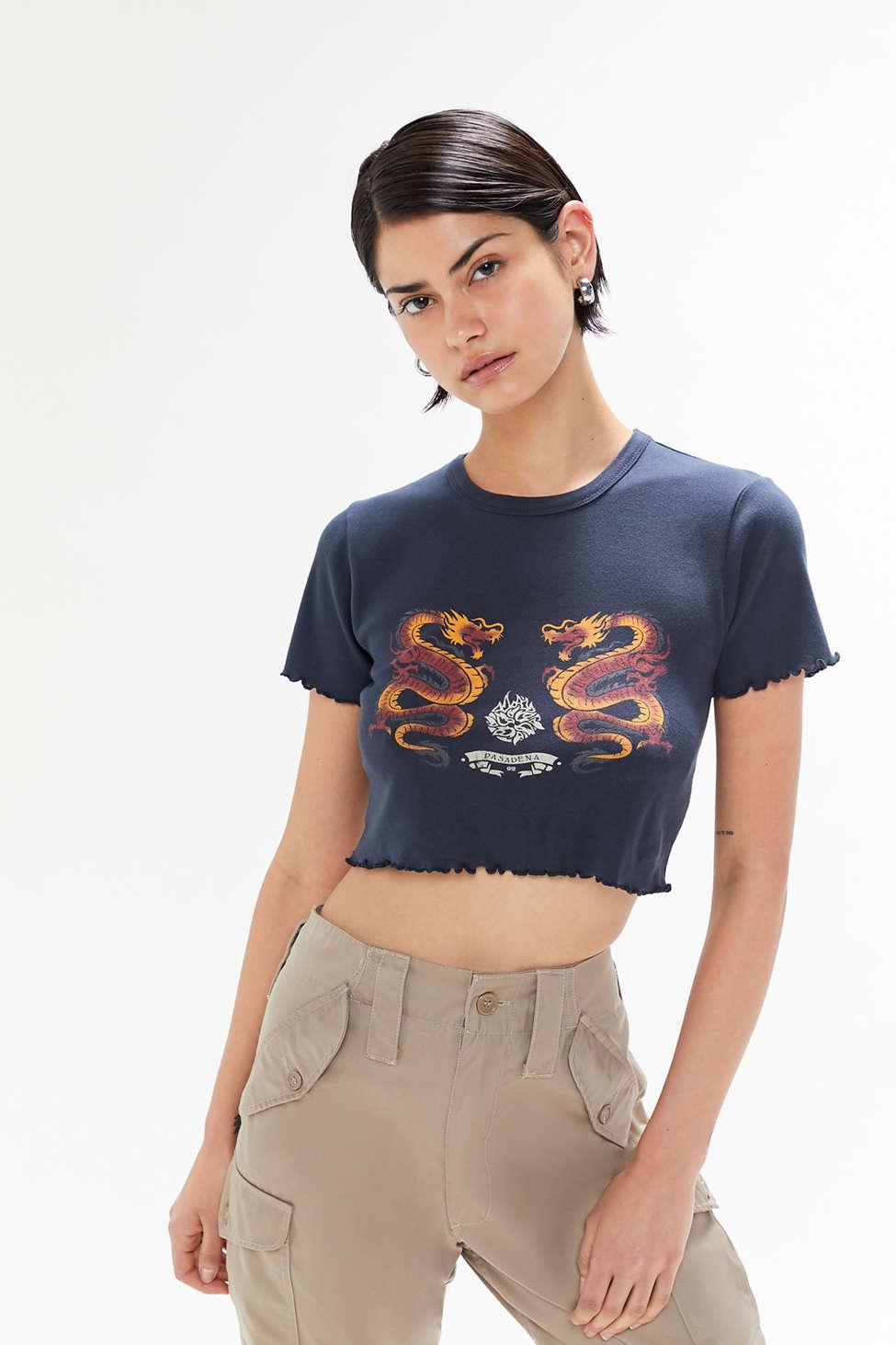 Urban Outfitters Dragon Lettuce-edge Cropped Tee in Black | Lyst