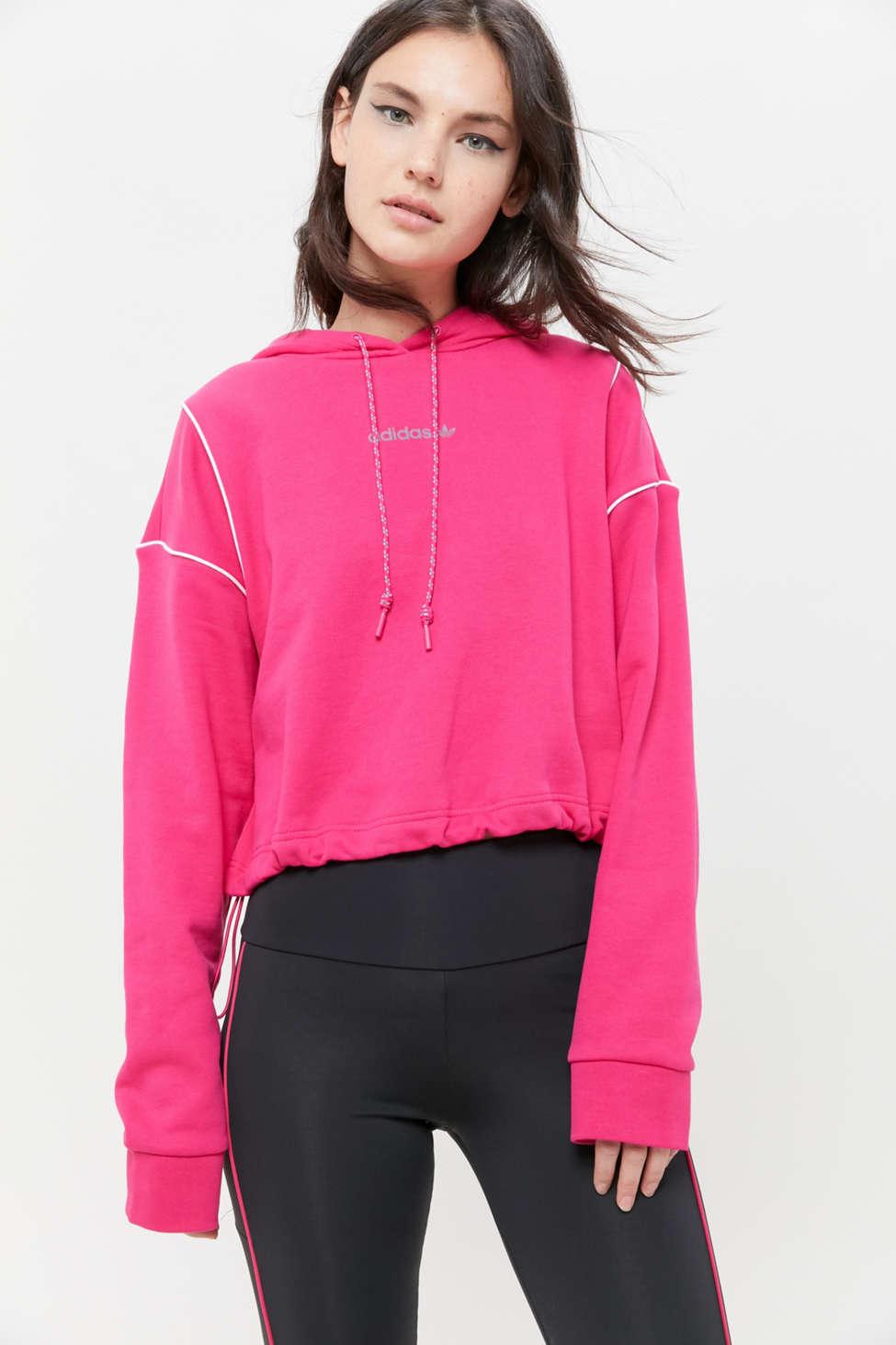 adidas Cropped Hoodie Sweatshirt in Pink - Lyst