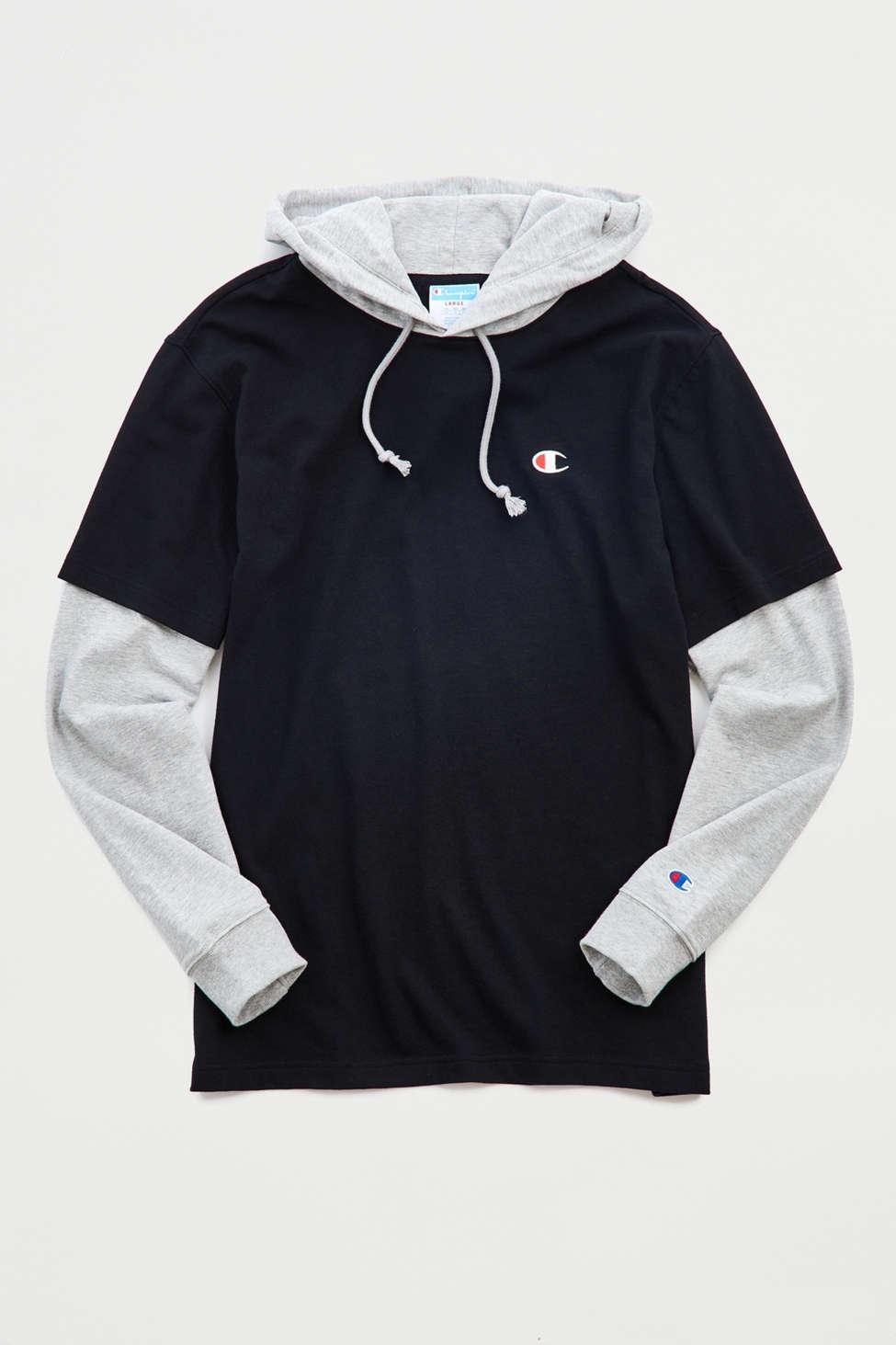 Champion Layered Tee Hoodie in Black for | Lyst