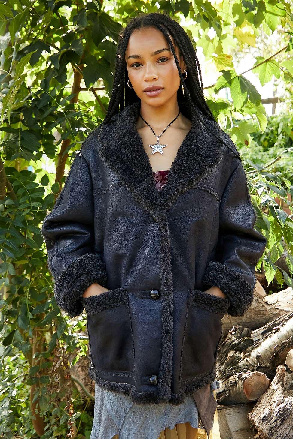 Black faux sherpa hot sale coat