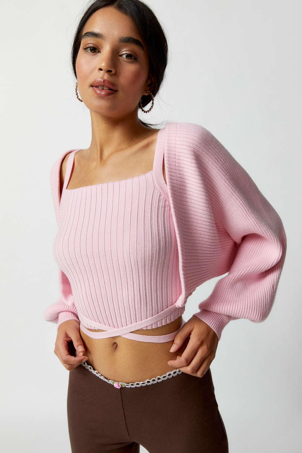 Silence + Noise Silence + Noise Adelie Balloon Sleeve Shrug Sweater In  Pink,at Urban Outfitters