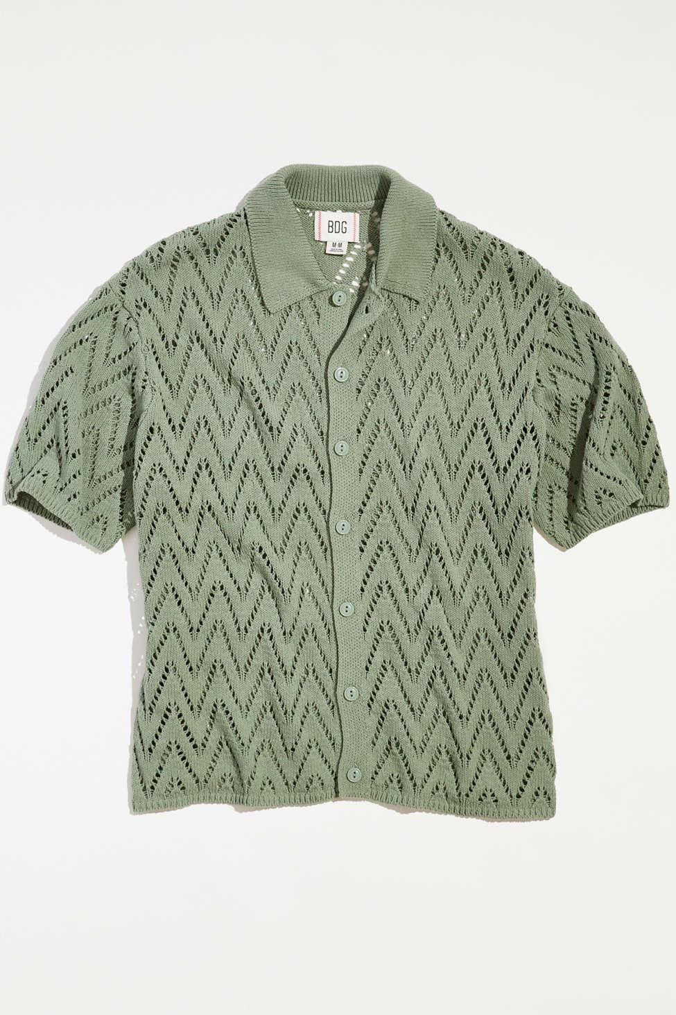 BDG Define Polo Short Sleeve Button-down Sweater in Green for Men | Lyst