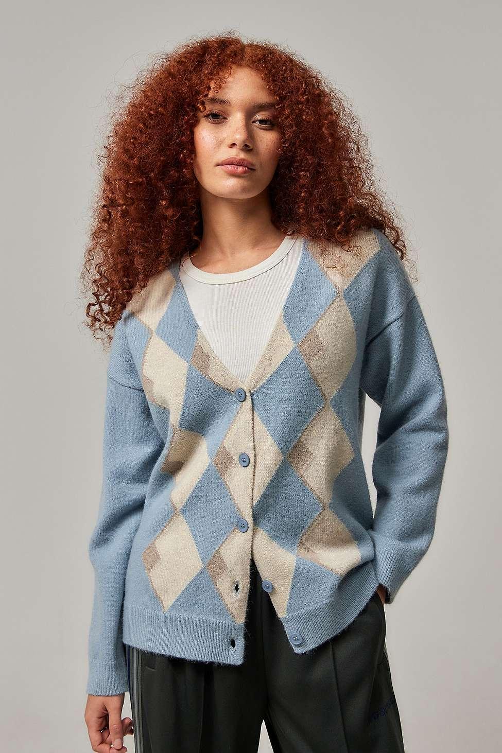 iets Argyle Boyfriend Cardigan in Blue Lyst UK
