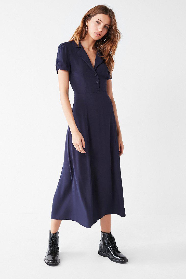 Urban Outfitters Uo Charlotte Button-down Midi Shirt Dress in Blue | Lyst