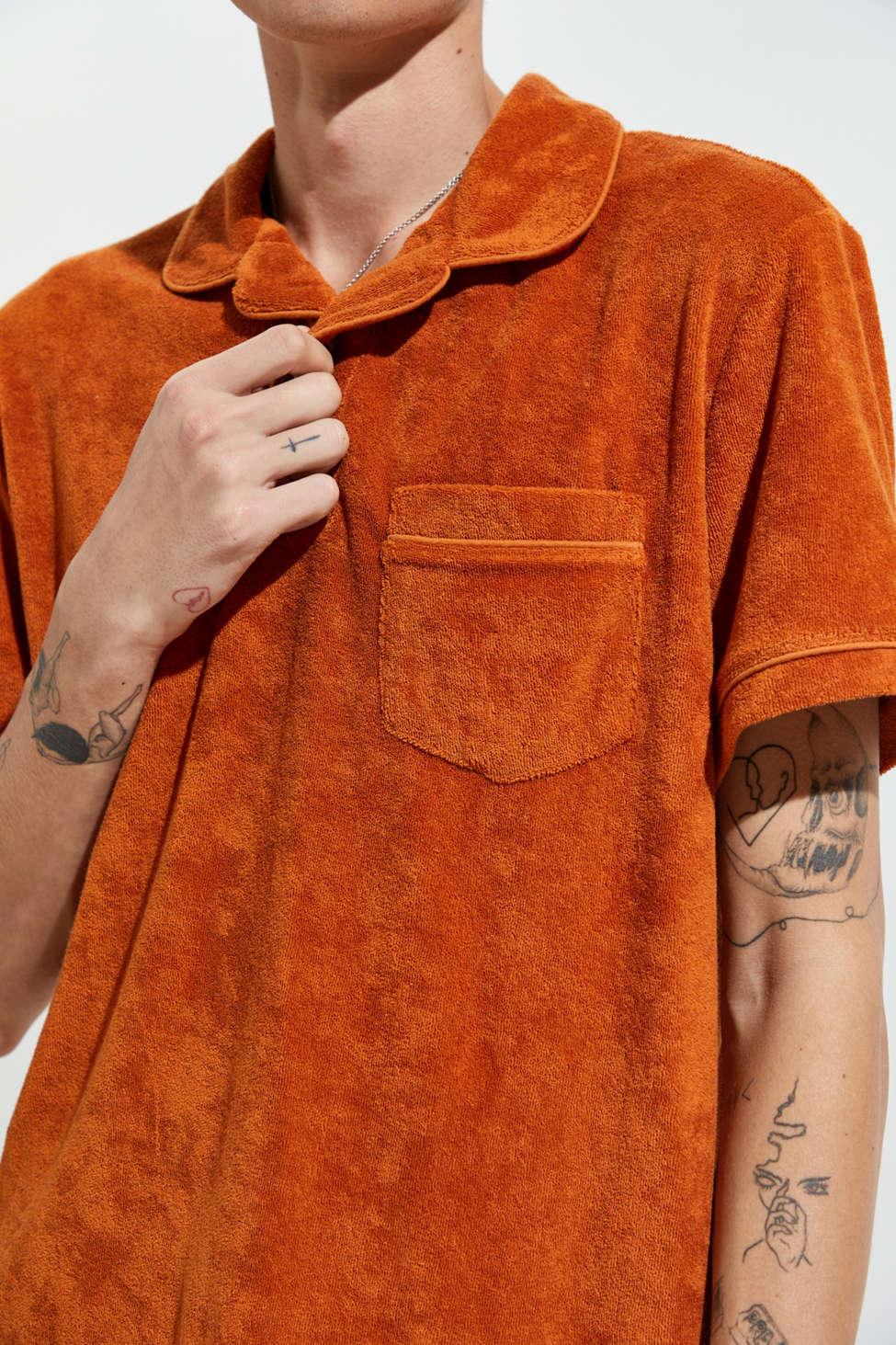 Urban Outfitters Uo Terry Cloth Polo Shirt in Orange for Men | Lyst