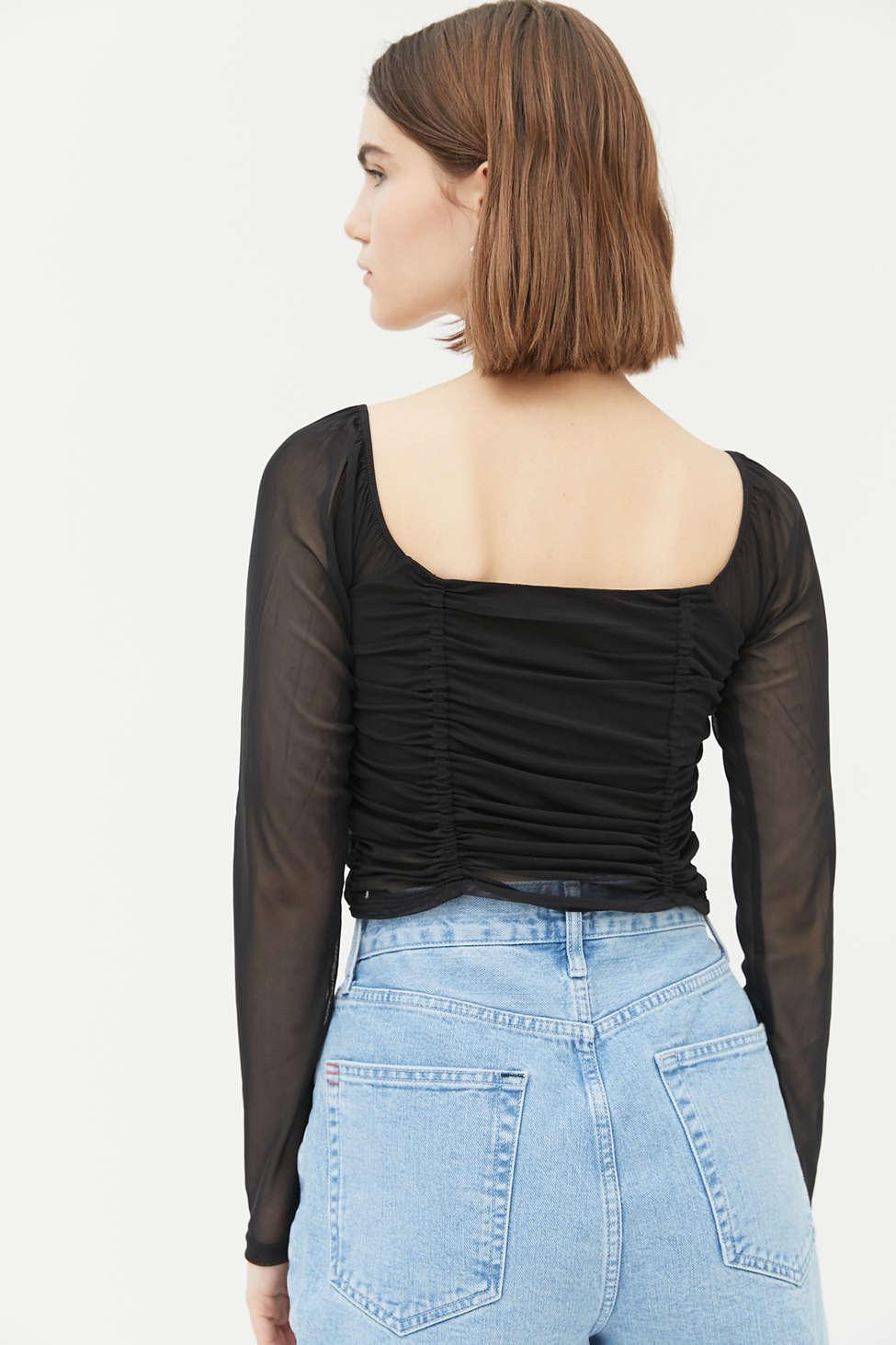 Urban Outfitters Uo Liana Mesh Long Sleeve Cropped Top Black | Lyst