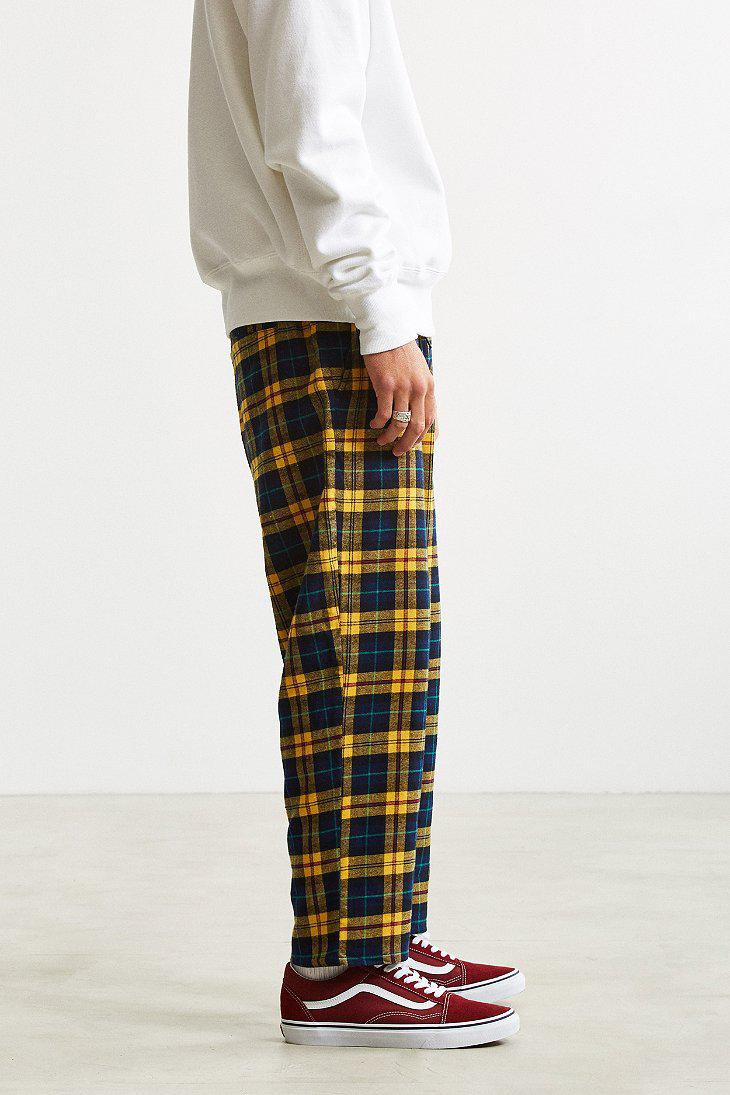yellow and blue plaid pants