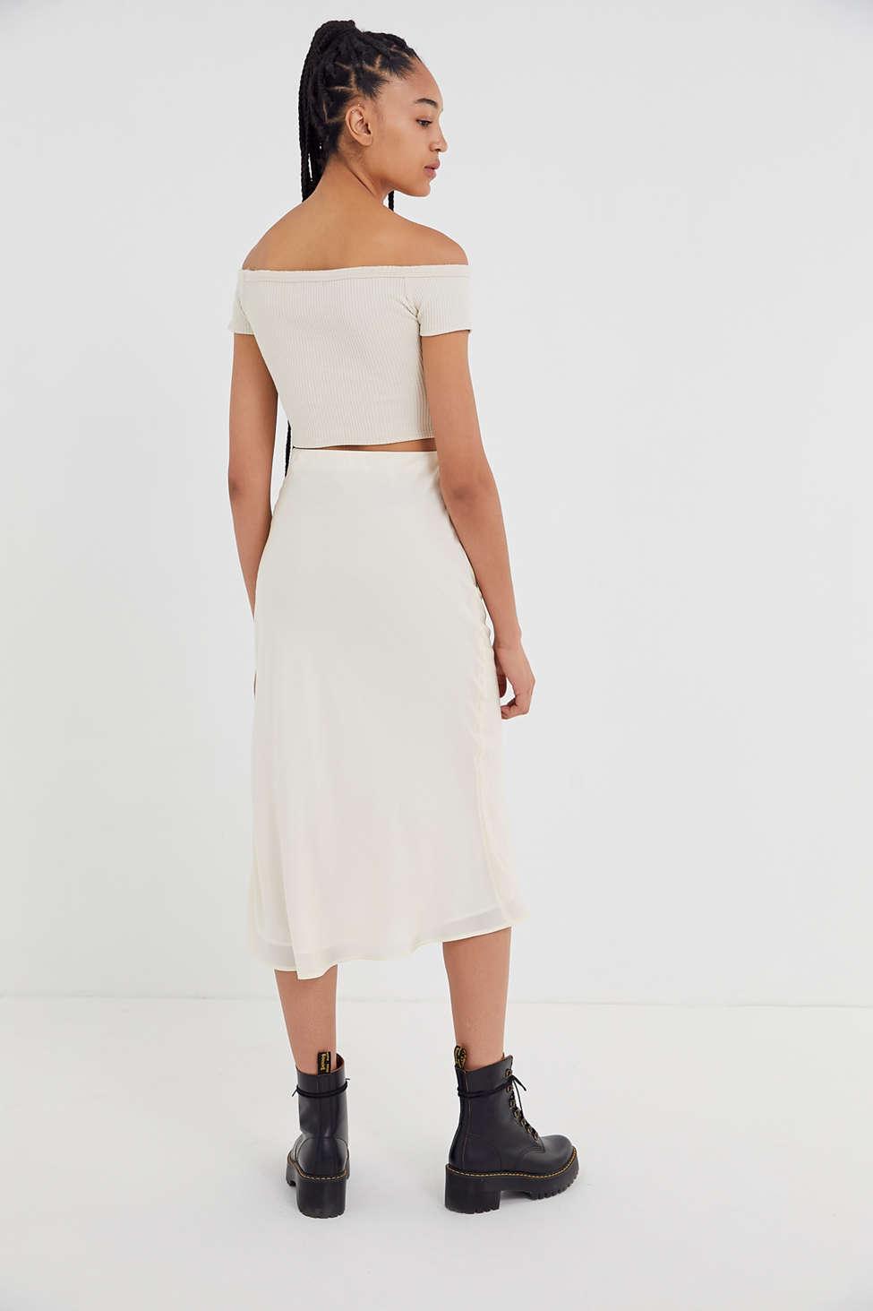 uo rowan satin slip skirt