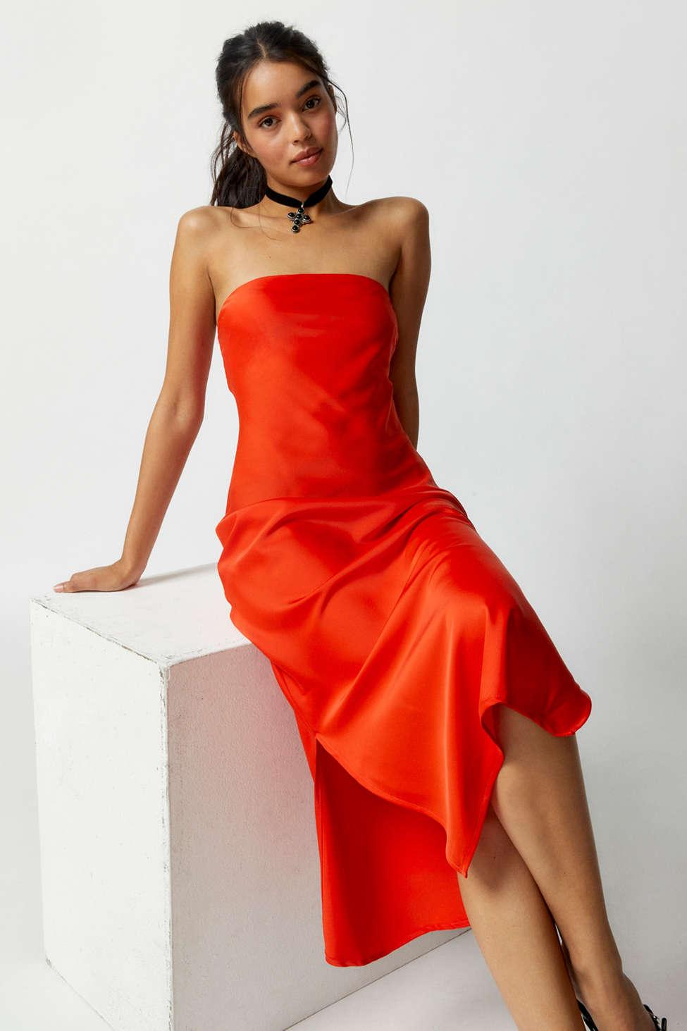 Red strapless sale midi dress