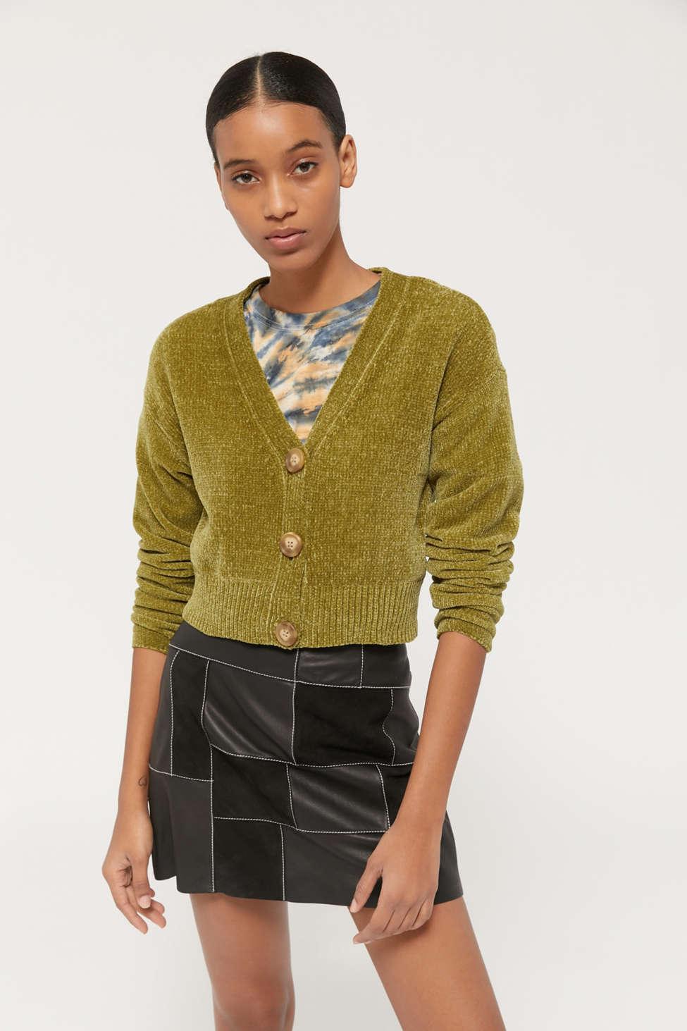 uo honey plush cropped cardigan