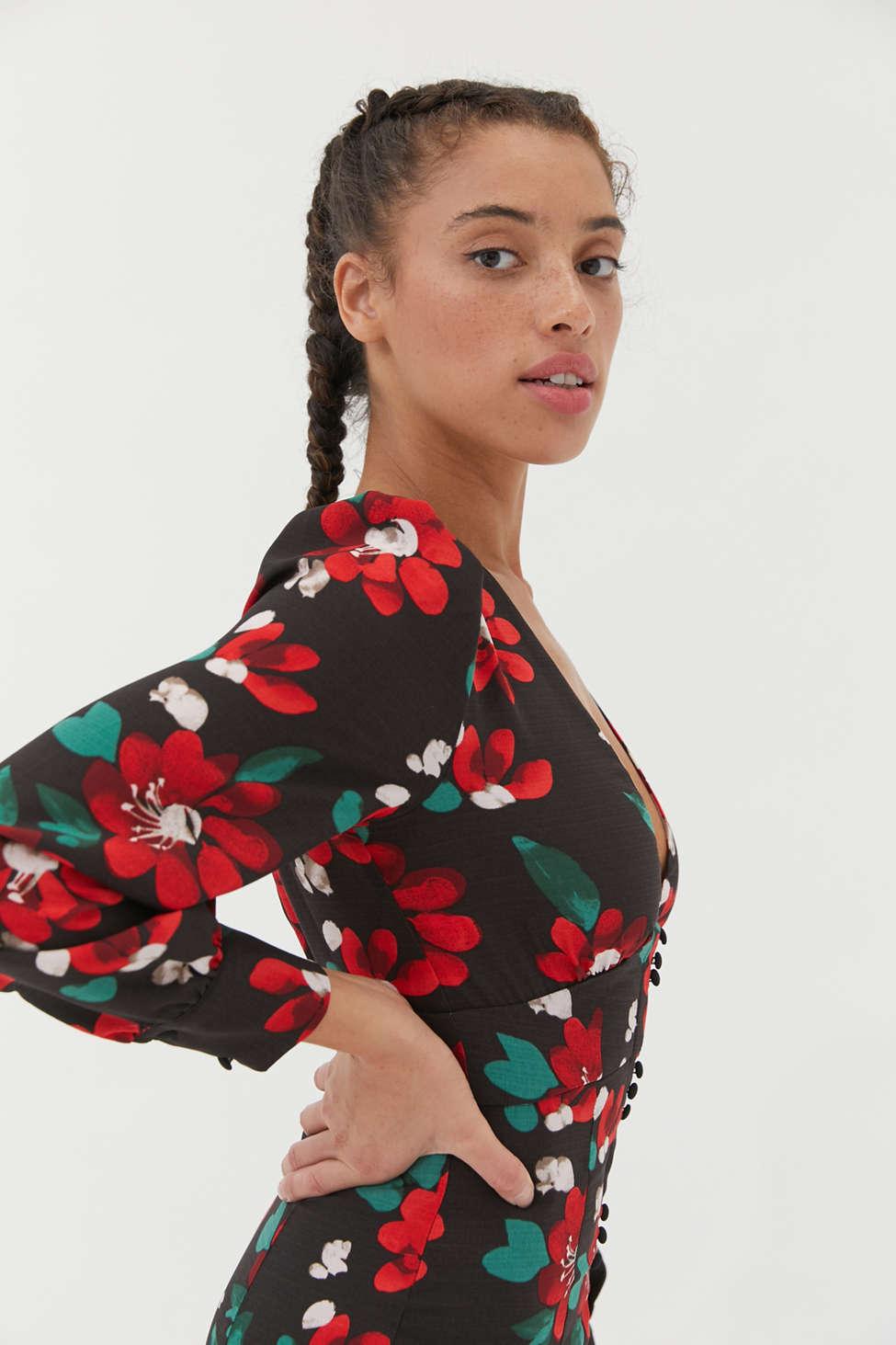 michelle plunging long sleeve mini dress