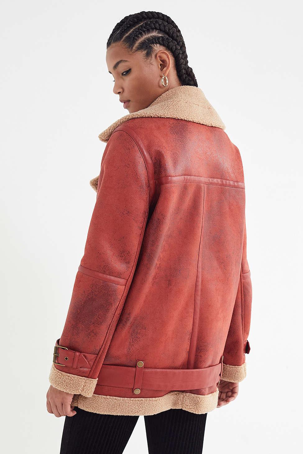 Urban Outfitters Uo Oversized Faux Leather Aviator Jacket in Red - Lyst