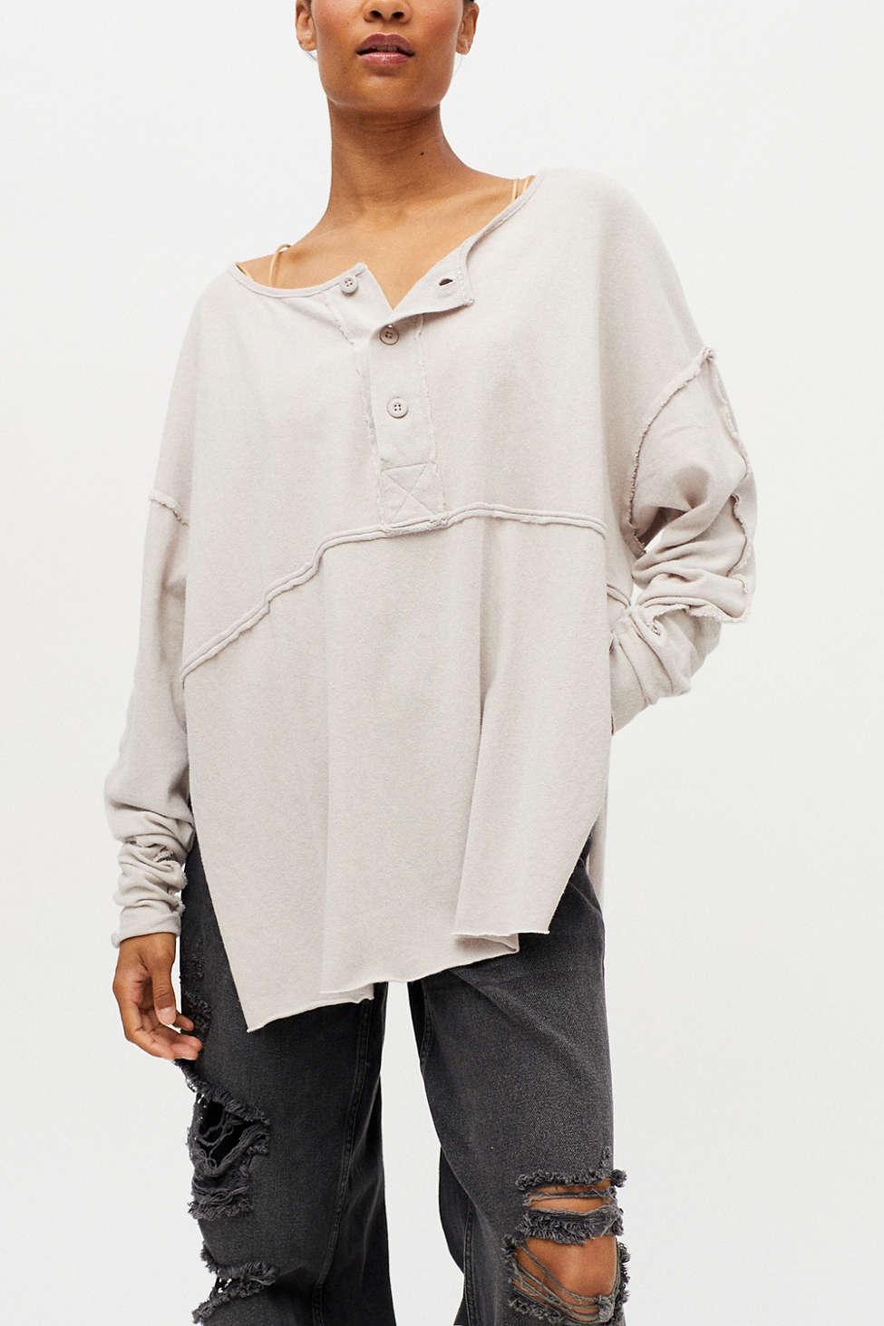 Urban Outfitters Uo Freddie Henley Tunic Top in Gray | Lyst