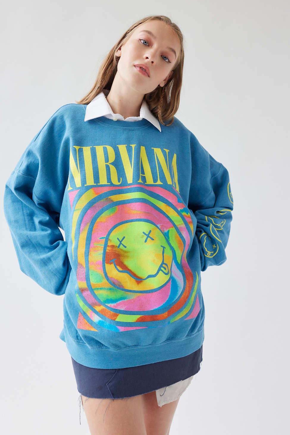 Urban Outfitters Nirvana Smile Overdyed Sweatshirt in Blue | Lyst Canada