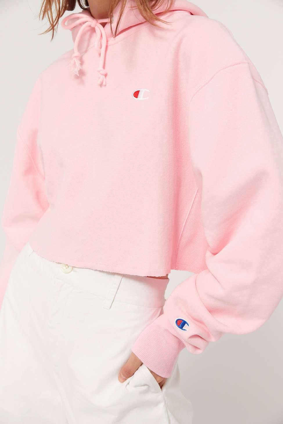 pink cropped champion hoodie