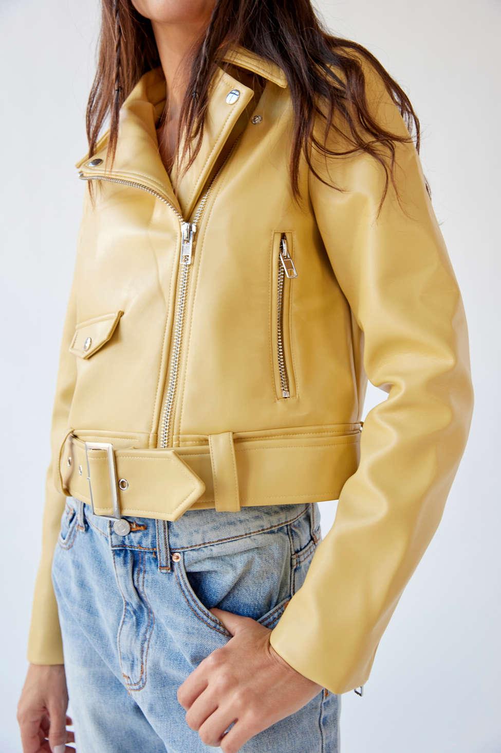 Urban Outfitters Uo Celeste Faux Leather Moto Jacket in Yellow Lyst