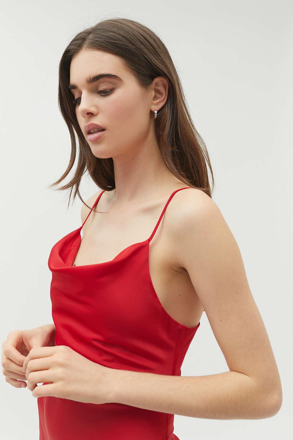 Urban Outfitters Satin Uo Mallory Cowl Neck Slip Dress in Red - Lyst