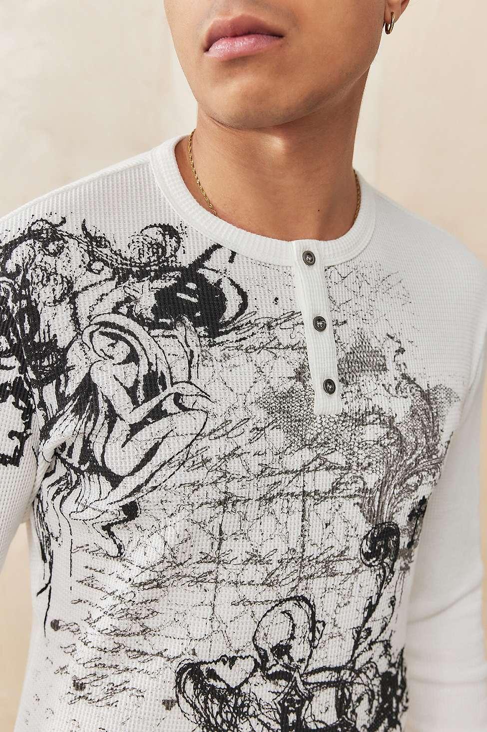 トップス Jeded London White Waffle Henley Tee Anointed White Waffle Henley T-Shirt | Jaded Man