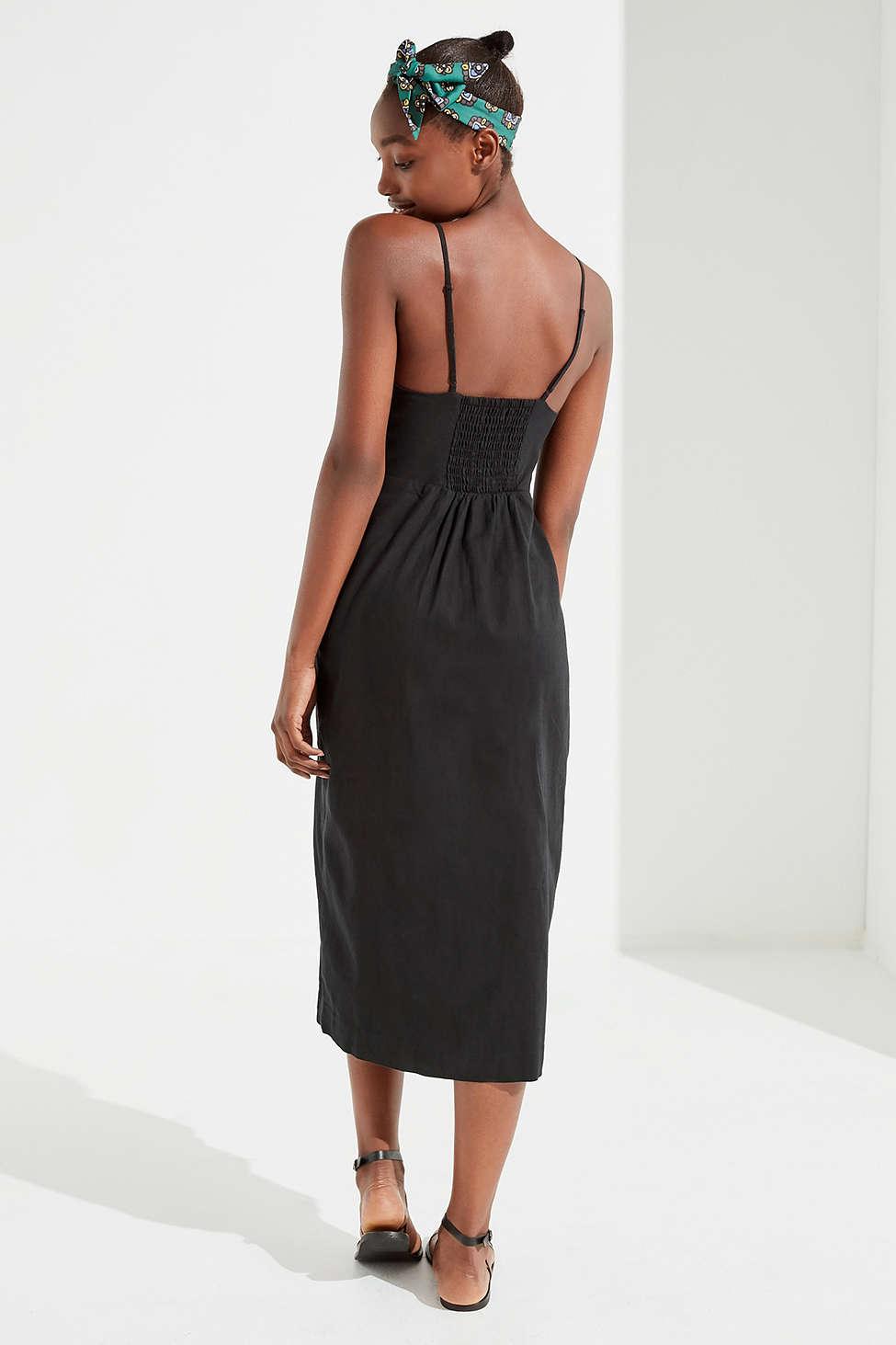 Urban Outfitters Uo Amber Button-down Linen Midi Dress in Black | Lyst