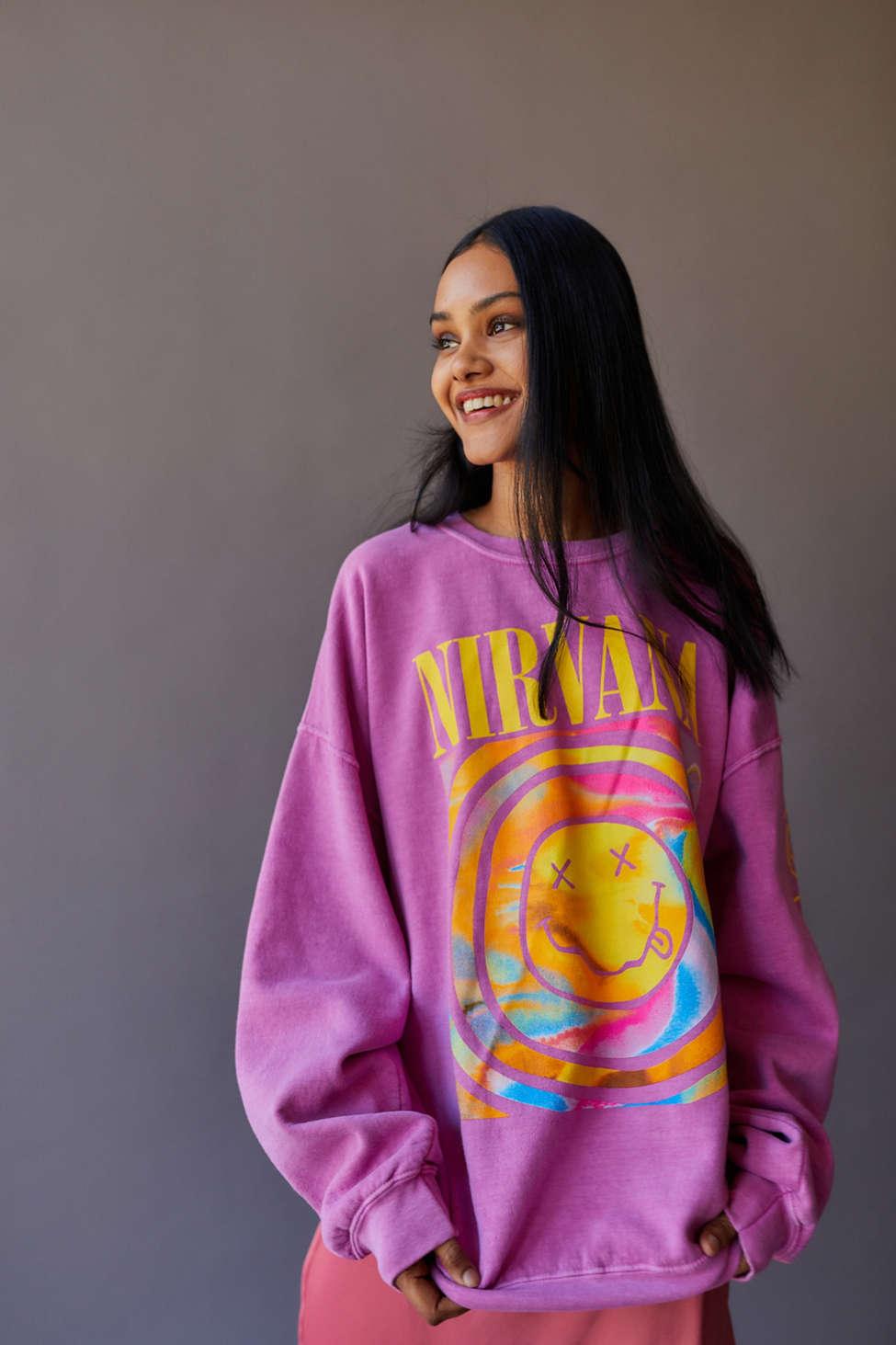 Urban Outfitters Cotton Nirvana Smile Overdyed Sweatshirt in Pink - Lyst