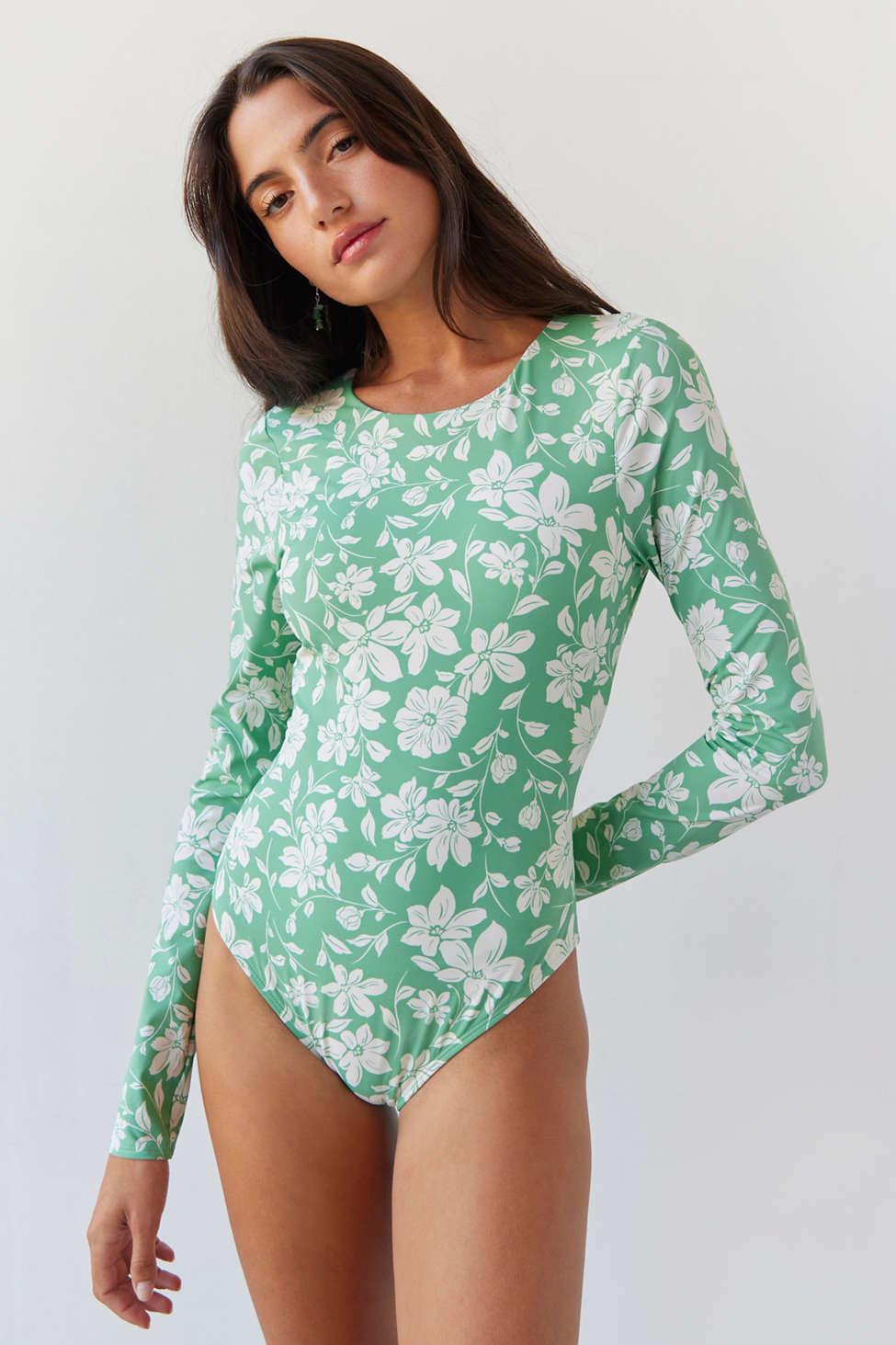 Billabong Field Day Floral Long Sleeve One-piece Swimsuit in Green | Lyst