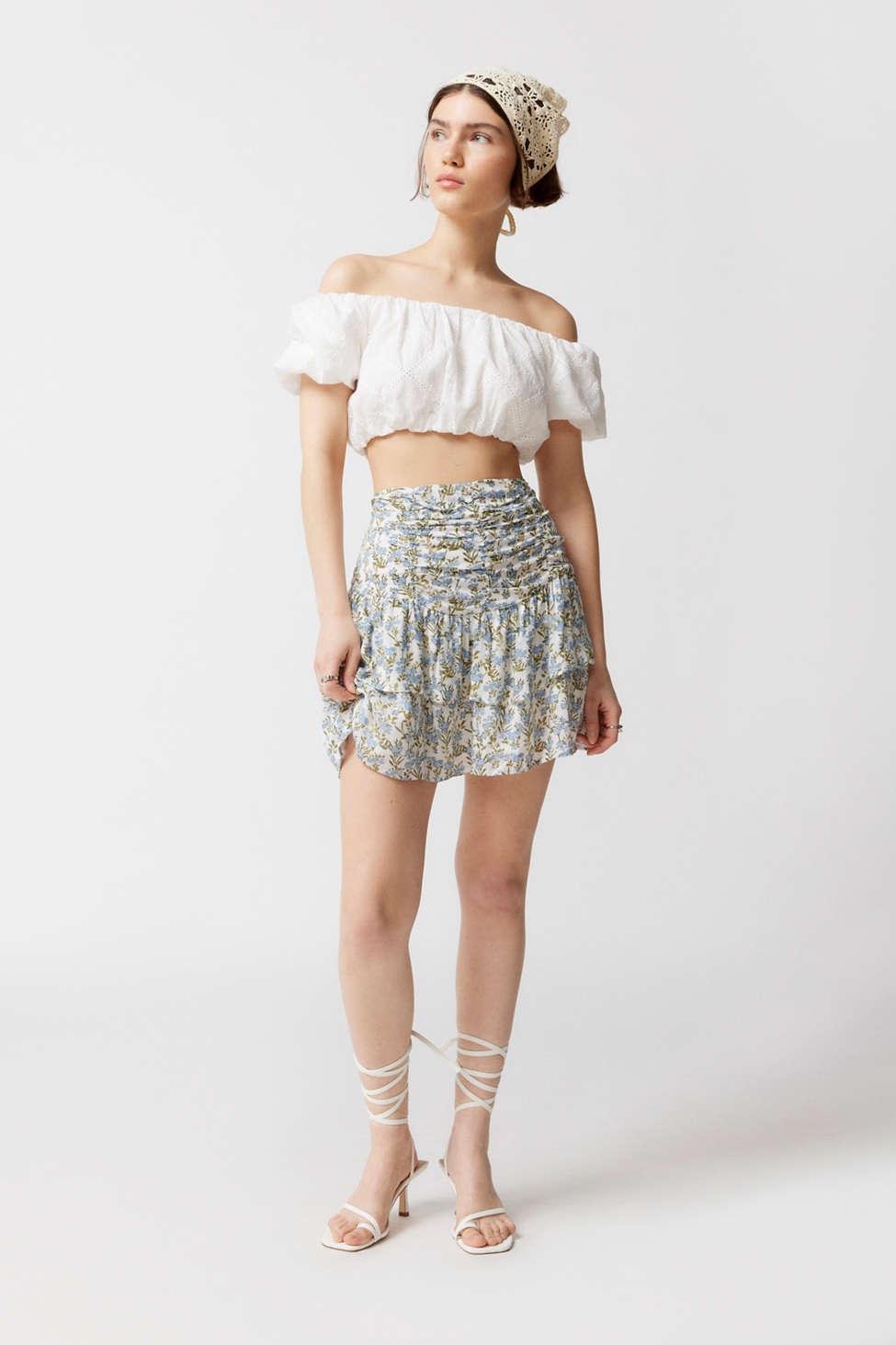 MINKPINK Ruched Floral Mini Skirt in Gray Lyst