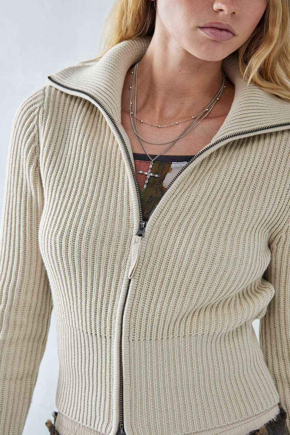 BDG Jack Wide Collar Zip up Cardigan in Grey Lyst UK