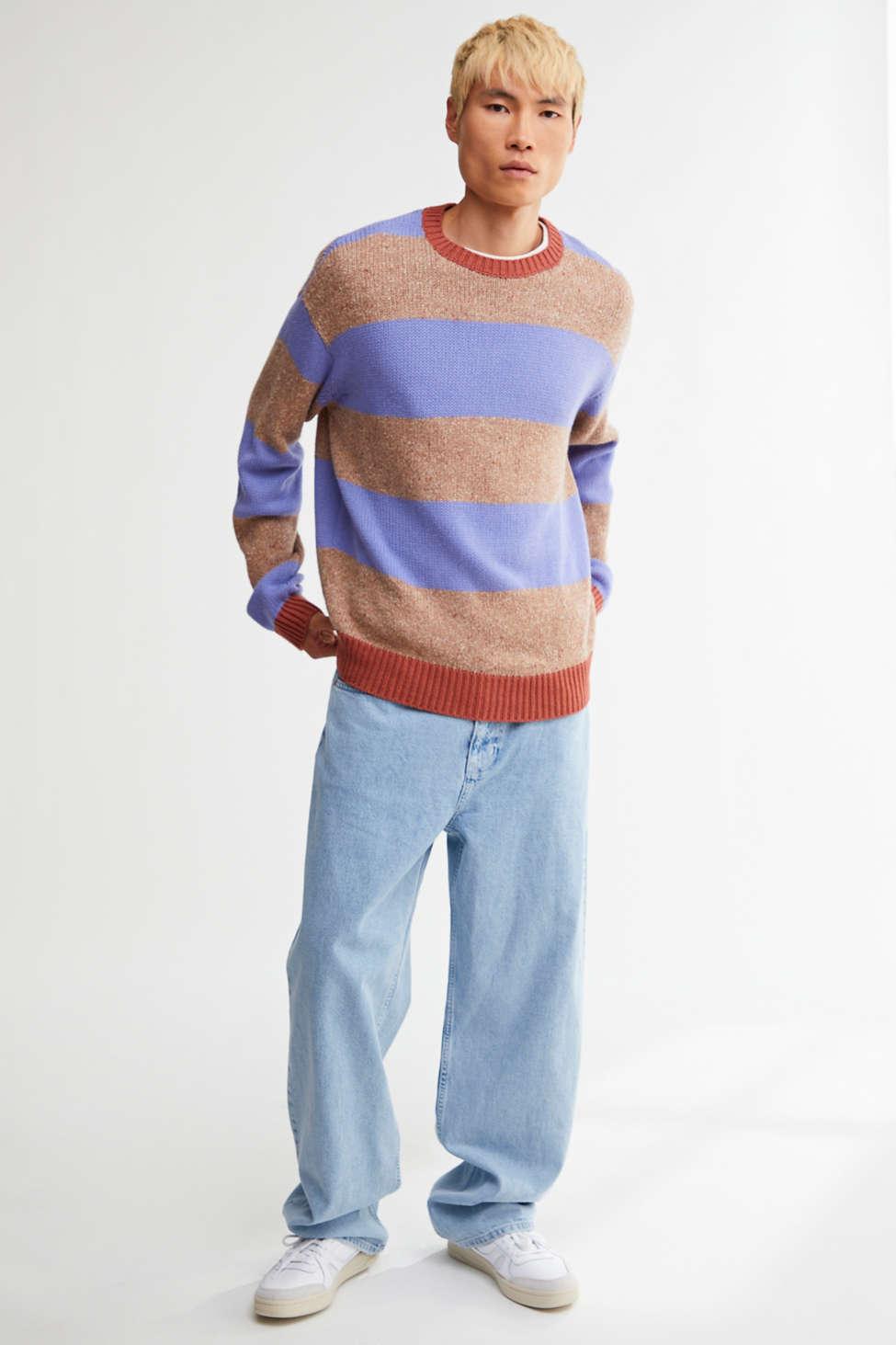 Urban Outfitters Uo Bar Stripe Crew Sweater in Blue for Men | Lyst
