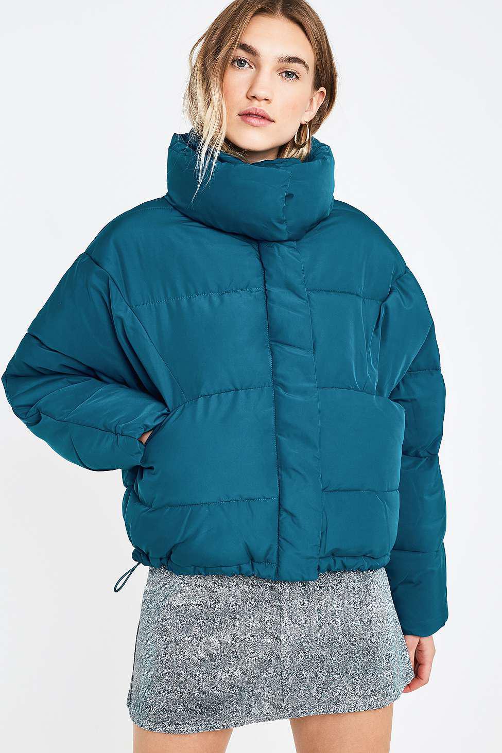 teal puffer coat