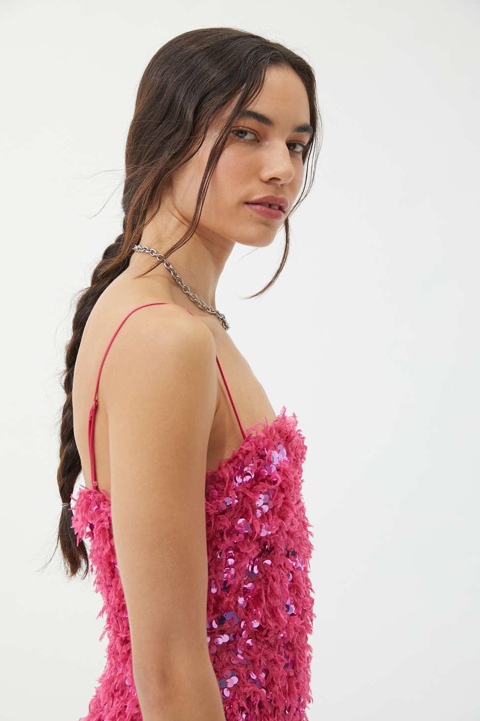 UO Ariel Pink Sequin Bandeau Mini Dress