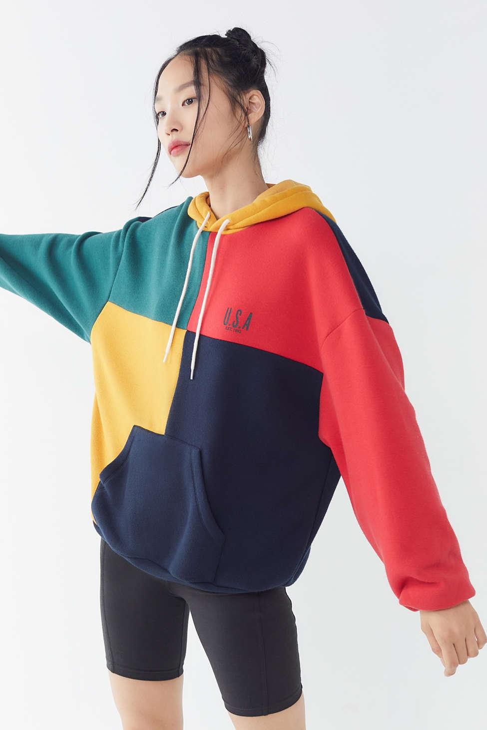 Urban Outfitters Cotton U.s.a. Colorblock Hoodie Sweatshirt | Lyst