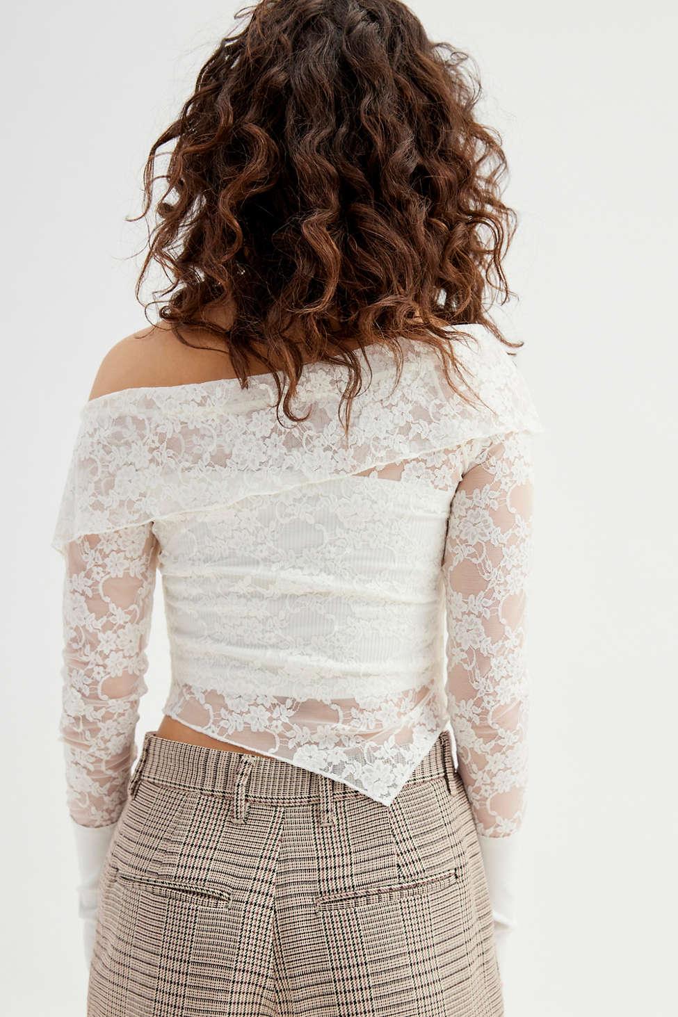 Urban Outfitters Uo Amarillis Sheer Lace Off-the-shoulder Top in