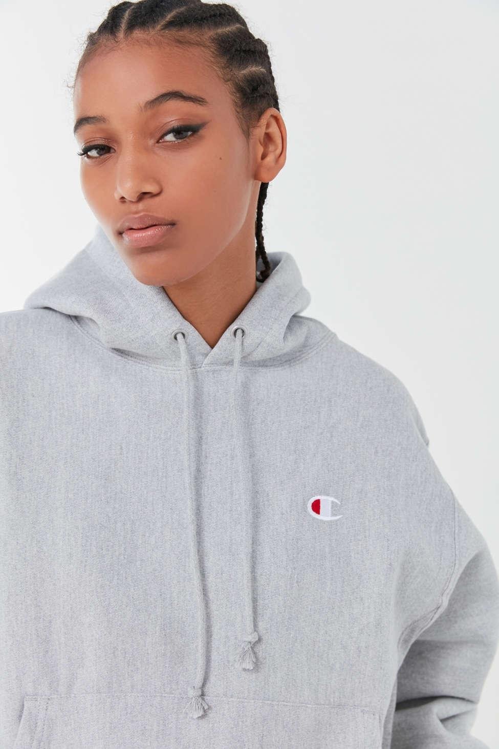 Champion Cotton Classic Logo Hoodie Sweatshirt in Grey (Gray) - Lyst