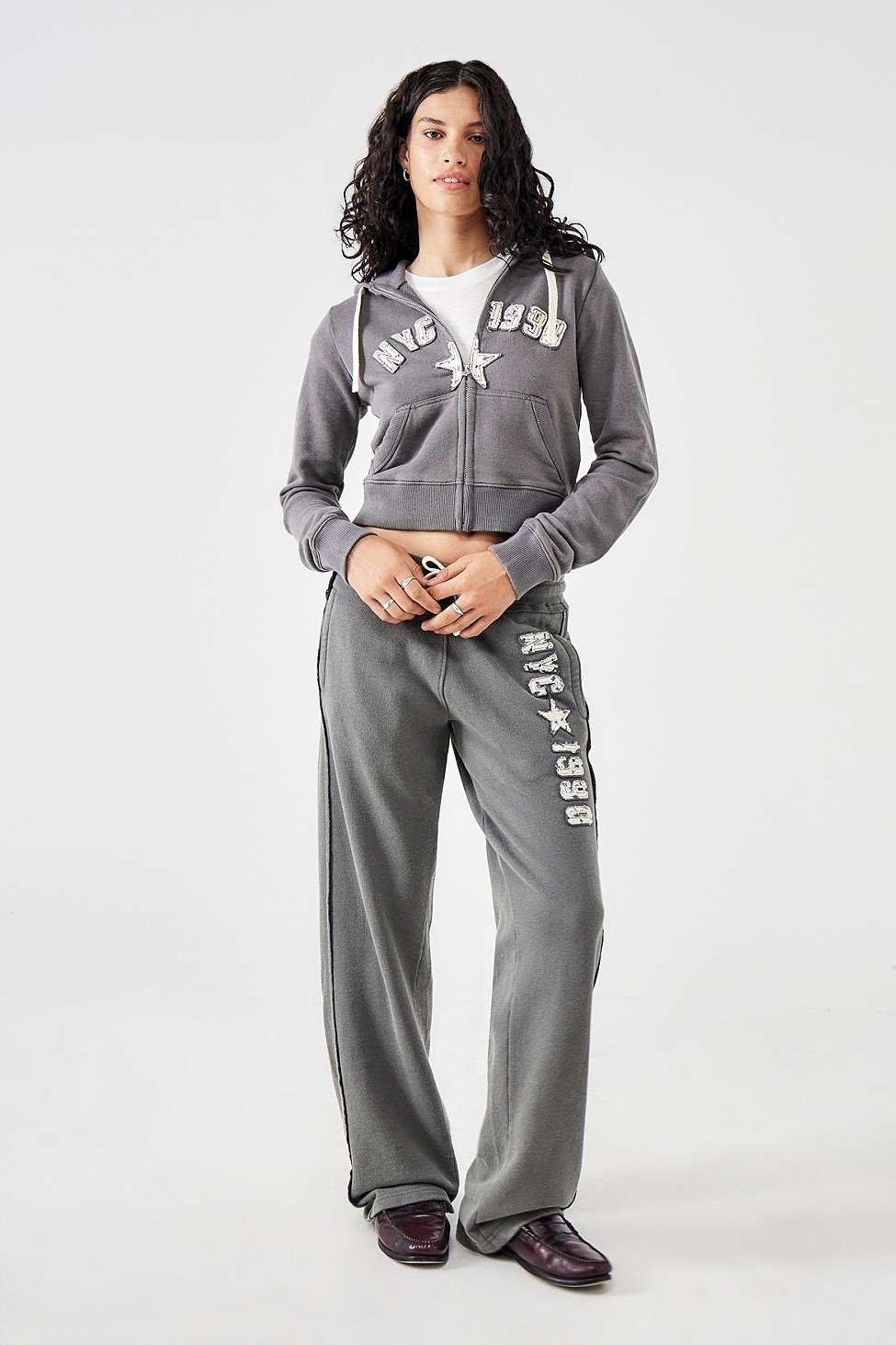 Urban Outfitters Uo 1990 Nyc Applique Zip-through Hoodie in Grey