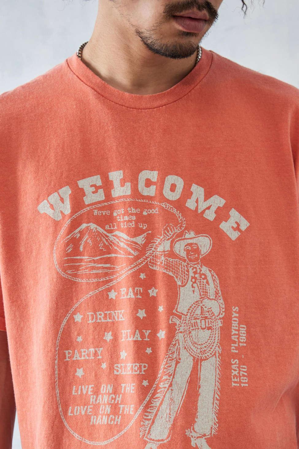 Urban Outfitters Uo Red Welcome Home Cowboy Tee in Orange for Men | Lyst