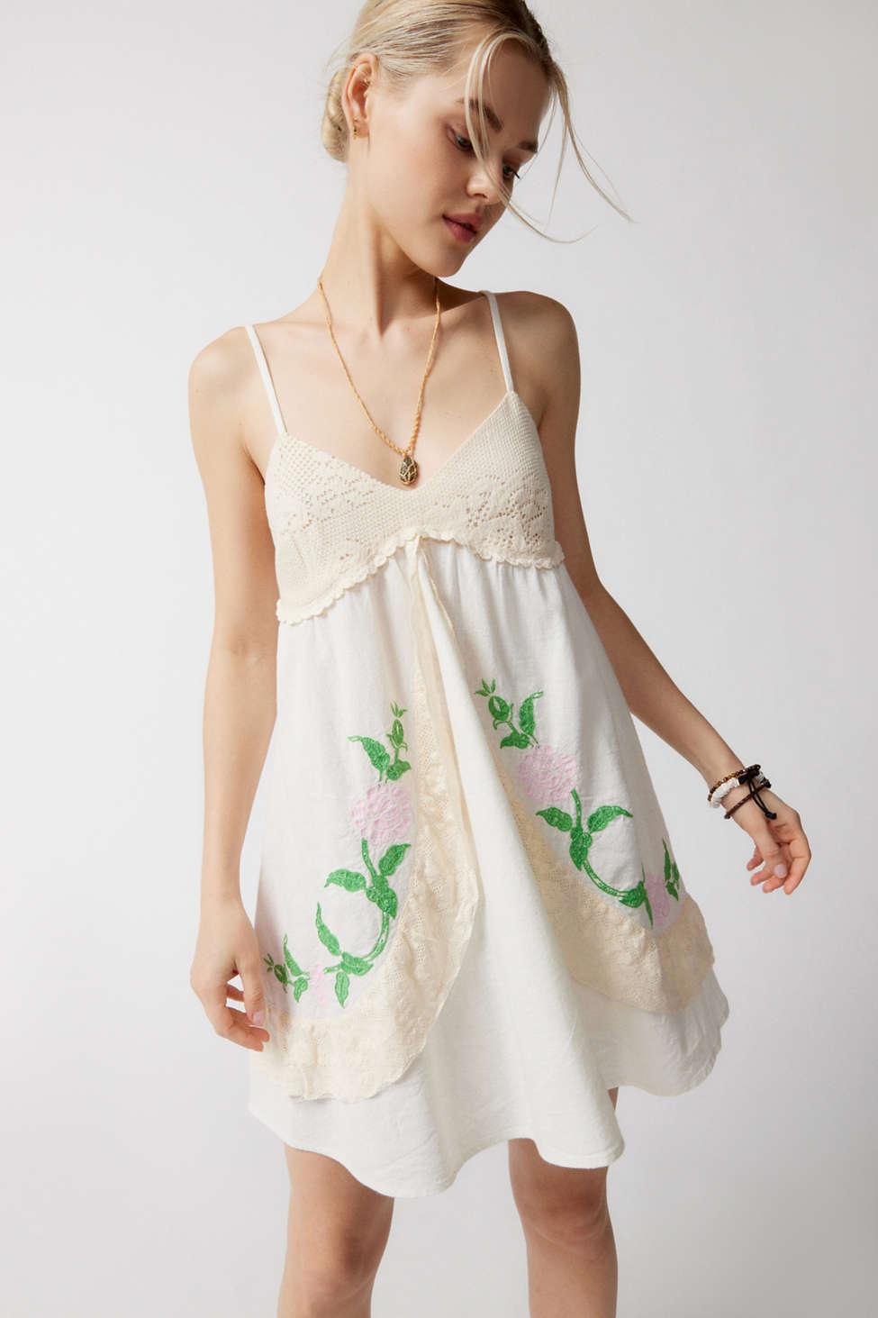 Urban Outfitters Uo Rylee Crochet Embroidered Mini Dress in Natural | Lyst
