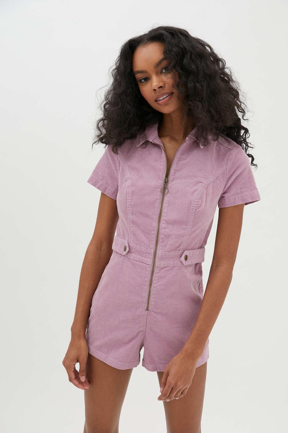 Urban Outfitters Uo Tyson Zip-front Short Sleeve Romper in Purple