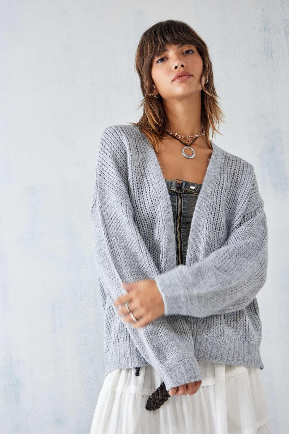 Urban Outfitters Uo Grey Balloon Sleeve Wide Knit Cardigan in Gray | Lyst