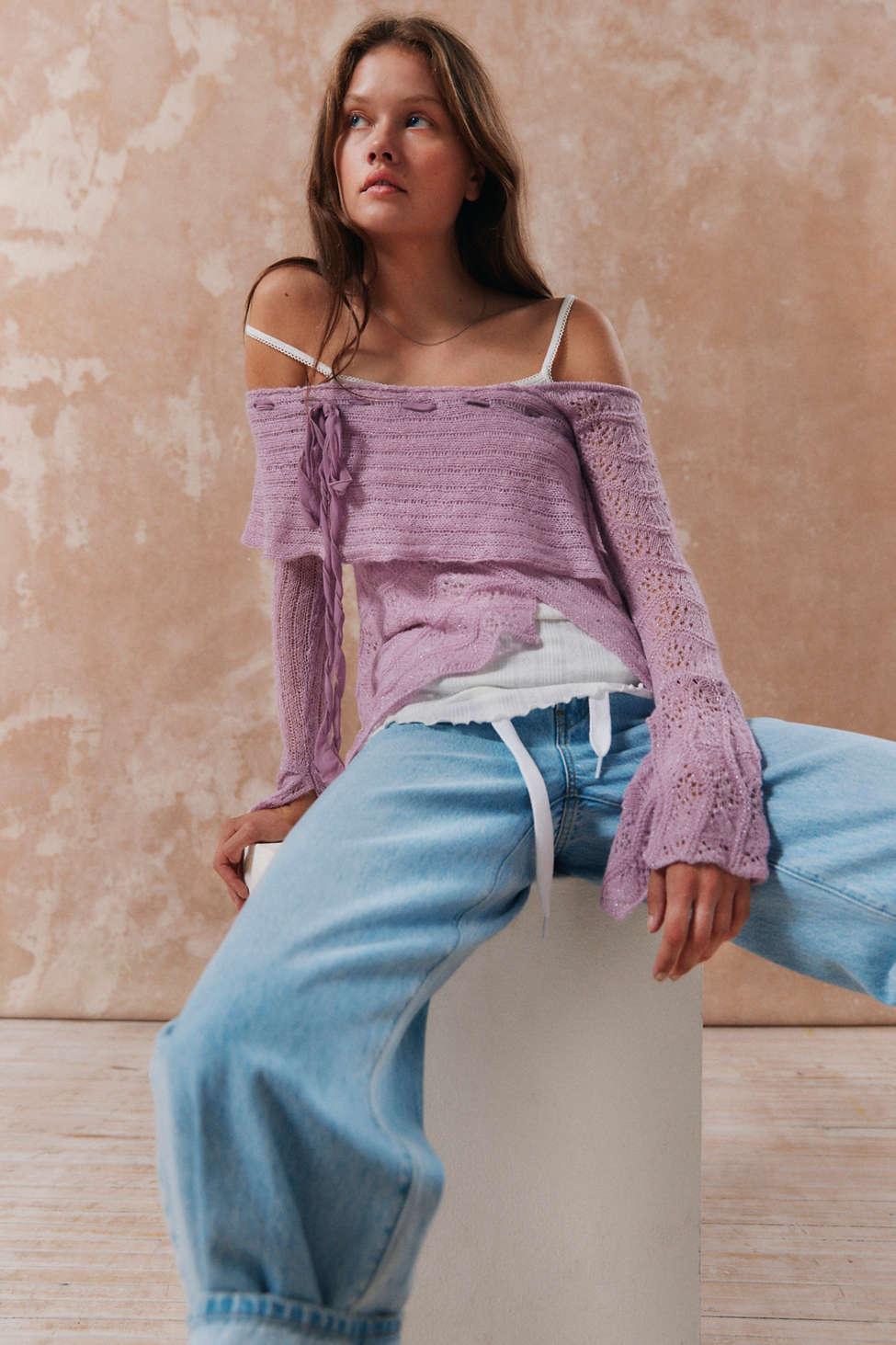 Blue off the shoulder sweater online