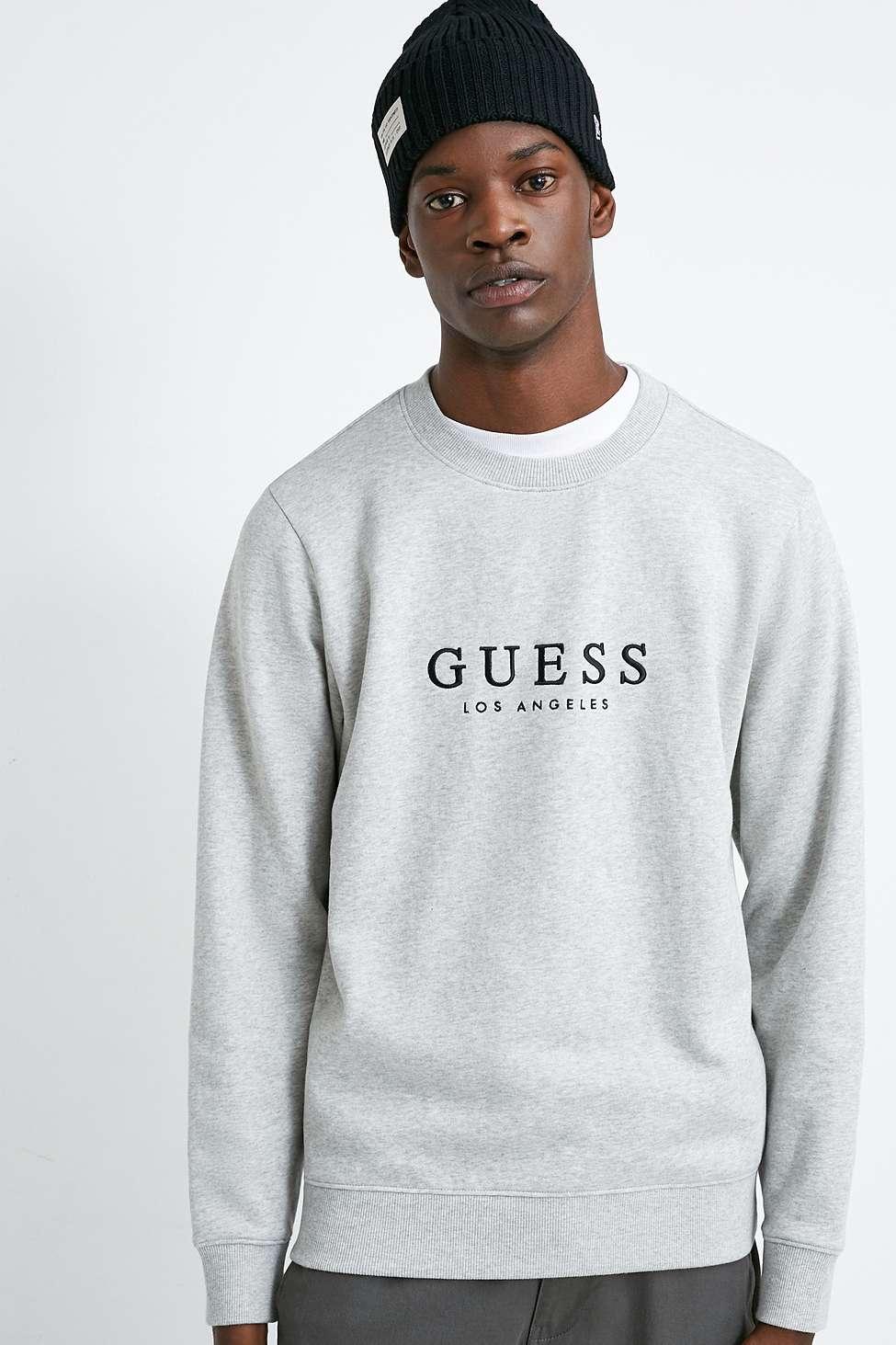 Guess Cotton Uo Exclusive La Logo Heather Grey Crew Neck Sweatshirt in Grey Men - Lyst