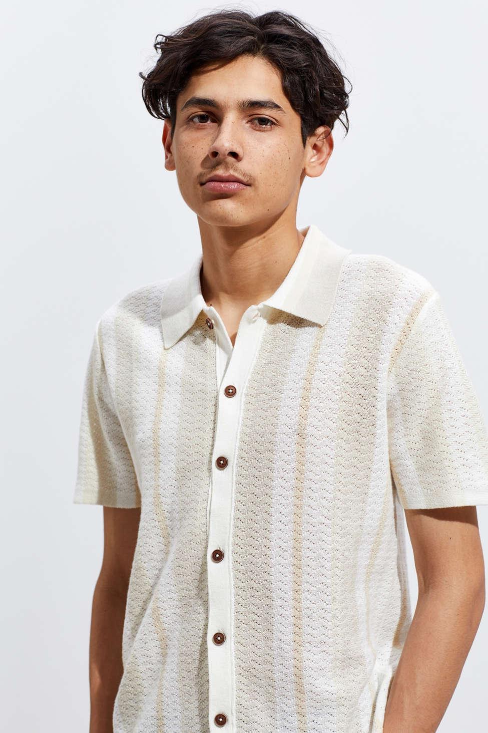 Urban Outfitters Uo Silas Short Sleeve Button-down Sweater in White for Men  | Lyst