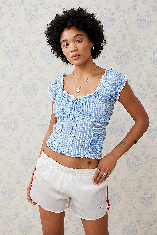 Kimchi Blue Kimchi Nadia Gingham Shirred Blouse in Blue | Lyst