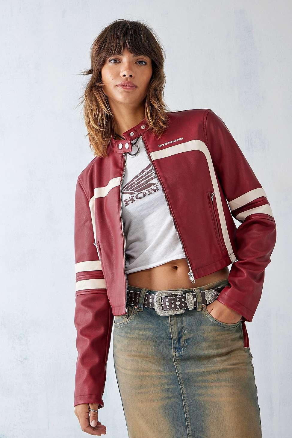 iets frans... Jessy Faux Leather Cropped Motocross Jacket in Red | Lyst UK