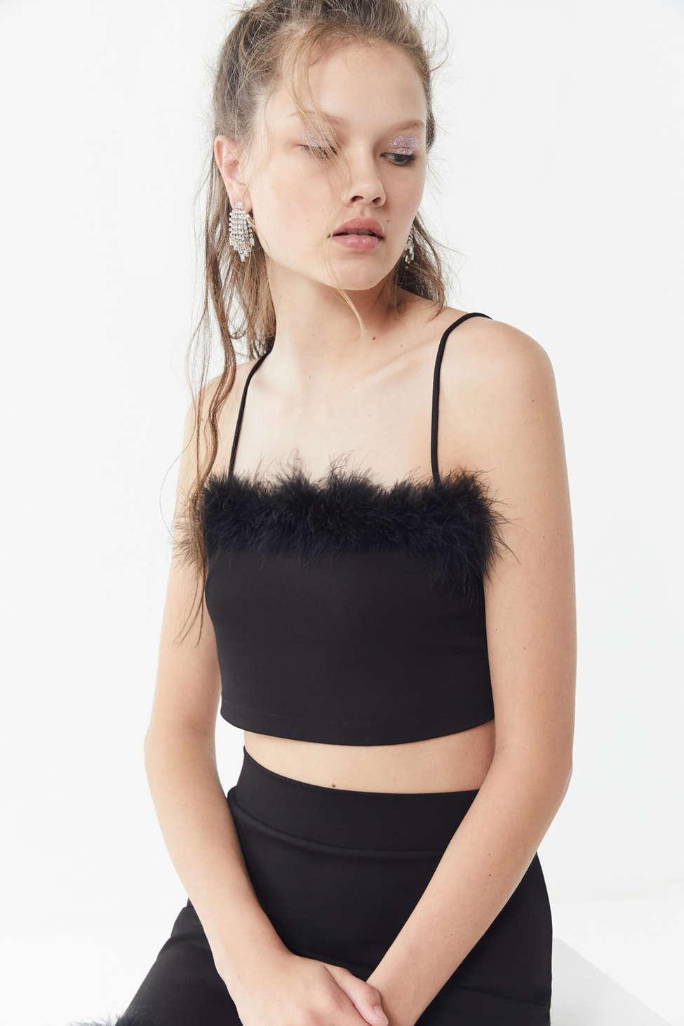 Black Feather Trim Top | Size Small
