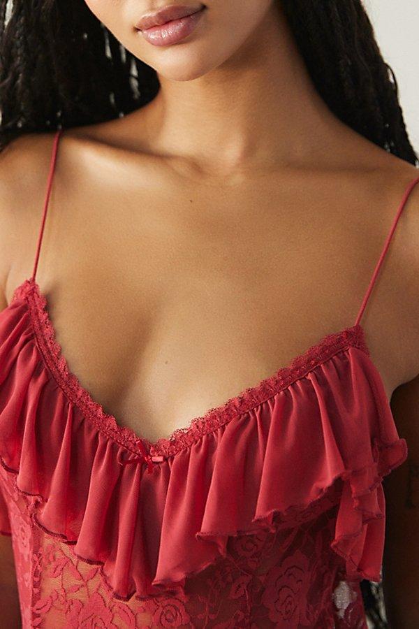 Out From Under Rouge Sheer Lace V-Neck Mini Dress in Red | Lyst